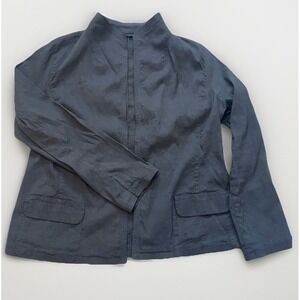 Eileen Fisher Dark Grey Linen Blazer/Jacket Size Large Lightweight Pockets Large